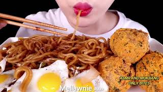 Mellawnie ASMR  YAKISOBA NOODLES BBURINKLE FRIED CHICKENS ONLY BITES [upl. by Sayers687]