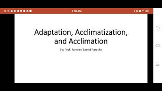 Adaptation  Acclimatization  and Acclimation Animal Physiology By Prof Kamran Saeed Paracha [upl. by Nytsua839]