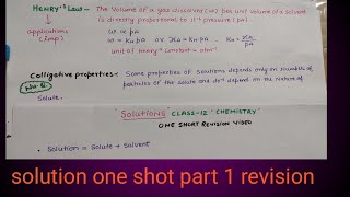 solutions one shot revision class 12 chemistry chapter 1 for 20232024 [upl. by Inneg212]