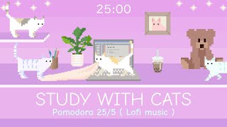 Study with Cats 🧸 Pomodoro Timer 255 x Animation  Relaxing study session with chill lofi bgm💜 [upl. by Gnat]