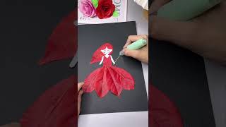 I picked up a lot of red fallen leaves and used the glue to paste a beautiful little princess le [upl. by Japeth]