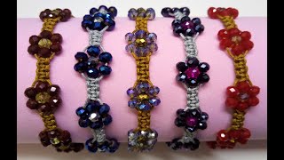 Como hacer una pulsera con nudo plano hecha con hilo chino y cristales [upl. by Arlynne905]