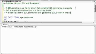 Basics of TransactSQL Batches Scripts GO and Statements [upl. by Annairoc222]