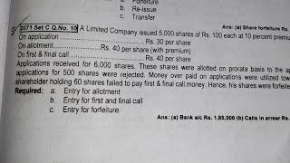 Class 12 Share Allotment first amp final call amp Forfeiture  2071 Set C Old is Gold 2081 [upl. by Rosemari274]