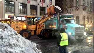 Getting Rid Of Snow NYC Style DSNY Working With Private Contractor Front Loaders To Remove Snow [upl. by Asilav341]