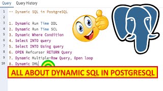 Dynamic SQL In PostgreSQL  Use Cases And Usage Of Dynamic SQL With Examples Explained In pgAdmin [upl. by Burgess600]