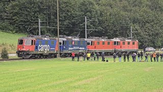 SBB Re44 vierertraktion Einfahrt Balsthal train sbb trainspotting sbahn zug re420 [upl. by Atekihs]