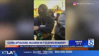 Clerk attacked injured in mob 7Eleven robbery in Anaheim [upl. by Yauqaj]