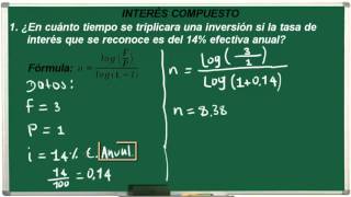 INTERÉS COMPUESTO CÁLCULO DEL TIEMPO EN EL QUE SE TRIPLICA UNA INVERSIÓN  EJERCICIO 27 [upl. by Bridgette750]