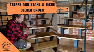 Treppe aus Stahl und Eiche selber bauen und planen  DIY  viertelgewendelt und gerade [upl. by Llenrag]