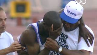 HISTORIA DE SUPERACIÓN Derek Redmond  Olimpiadas de Barcelona 1992 [upl. by Aneetak534]