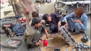 Toyota 1KZTE engine overhaul is going on I Opened additional holes in head gasket I Pakistan [upl. by Nosiddam]