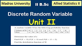 Probability mass function Allied Statistics II  Unit II  Probability  Madras university [upl. by Alrrats291]