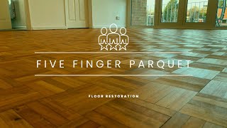 Sanding and Refinishing a parquet floor  wooden Floor Renovation five finger parquet flooring [upl. by Luba]