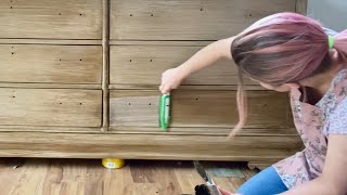 POTTERY BARN FAUX WOOD FINISH  EASY beginner Furniture Flip [upl. by Annorah]