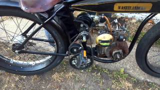 Briggs motorized board track racer bicycle how it starts [upl. by Aihsatsan729]