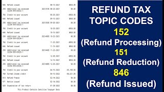 What Common Refund TAX TOPIC CODES Mean 152 IRS Processing151Refund Reduction 846  Issued [upl. by Elleiad]