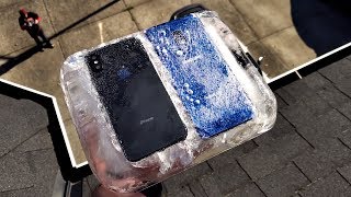 iPhone Xs vs Galaxy S9 Frozen in ICE Drop Test [upl. by Aldarcie]