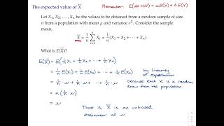 Stats topic 6 video 2 Expected value and variance of the sample mean [upl. by Nnawaj722]