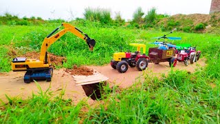 mini tractor trolley bridge crossing  jcb excavator tractor cartoonjcb video [upl. by Meehsar564]