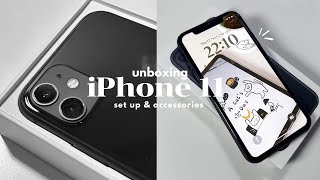 iphone 11 unboxing 2023 black 🖤  aesthetic unboxing  set up accessories ✧ [upl. by Ailahk]