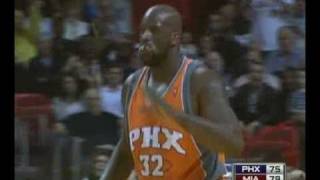 Shaquille ONeal Blocked By Jamario Moon Heat vs Suns 4309 [upl. by Verdi]