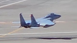 2 USAF McDonnell Douglas F15C Eagles quotRedhawksquot Takeoff from PDX [upl. by Pincas]