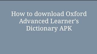 How to download Oxford Advanced Learners Dictionary in free [upl. by Ayotaj]