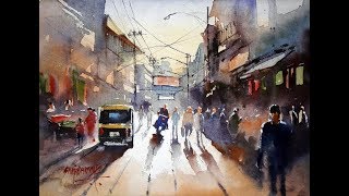 Cityscape Painting demonstration by Sanjay Dhawale [upl. by Tierell]