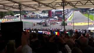 CRASH SpaFrancorchamps Belgium GP  start incident Gold 8 Grandstand [upl. by Shanan]