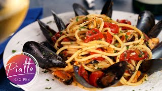 Seafood Pasta Recipe  SPAGHETTI with MUSSELS White Wine and Tomatoes [upl. by Spalla627]