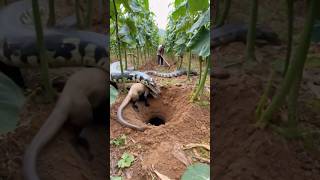 KANGAROO FIGHTS PYTHON WHILE FARMER STOOD AND WATCH THEM FALL INTO THE HOLE animalpain theanimals [upl. by Elleimac]