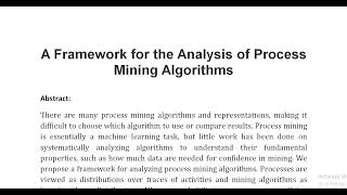 A Framework for the Analysis of Process Mining Algorithms [upl. by Havener20]