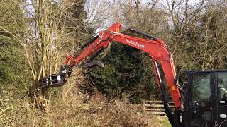 Hardlife 060TSH Tree Shear on a Kubota KX080 [upl. by Ailugram]