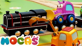 A new train amp toy railway for kids Full episodes of Mocas little monster cars cartoons for kids [upl. by Haimorej571]