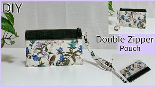 簡単ダブルファスナーポーチ作り方How To Make Double Zippered PouchFlat Easy Sewing TutorialsDiy [upl. by Araem]