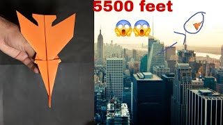 how to make 5500 feet How to make an easy jet paper airplane that fly far origami airplane [upl. by Ydnew771]