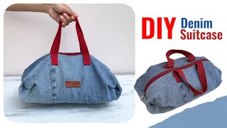 Sewing diy denim small suitcase tutorial from old jeans diy suitcase from old jeans diy travel bag [upl. by Champaigne99]