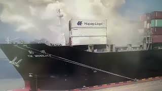 Fire containership Ym Mobility in NingboChina viralvideo explosion shorts views vlog fire [upl. by Marelya]