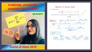 Funzioni polinomi sommatorie e limiti Quesito 2 Esame 2019 [upl. by Silloh171]