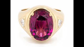 Custom 14k Mens Ring with 997 Ct Rhodolite Garnet Center and Trillion Diamond Accents [upl. by Southard]