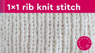 1x1 Rib Stitch Knitting Pattern for Beginners 2 Row Repeat [upl. by Nilahs]