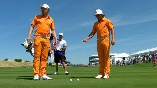 Wearing matching outfits Blixt and Fowlers tee shots hit each other [upl. by Hulbert]