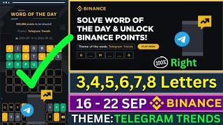 Theme Telegram Trends WOTD  Binance Crypto WODL Answers Today  All Letters WOTD [upl. by Bikales772]