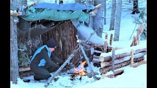 A Winters Day at our Bushcraft Shelter [upl. by Bikales]