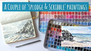 Two Mixed Media Splodge amp Scribble Easy Method Paintings Using My New Giant Watercolour Palettes [upl. by Ellek]