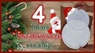 4 IDEAS NAVIDEÑAS CON TAPAS PLÁSTICAS Y CARTÓN  Manualidades para navidad  Christmas crafts [upl. by Enyaj]