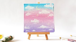 Dreamy Pink Clouds Acrylic Painting  Mini Canvas Painting Clouds  Easy Mini Canvas Painting [upl. by Ahsennod602]