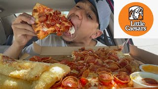 Little Caesars old world fanceroni pepperoni pizza mukbang [upl. by Lauryn]