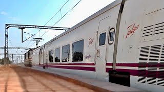 Spanish Talgo Train leads Mumbai Rajdhani hitting 150 kmph with WAP5  Delhi  Mumbai trials [upl. by Rocker]